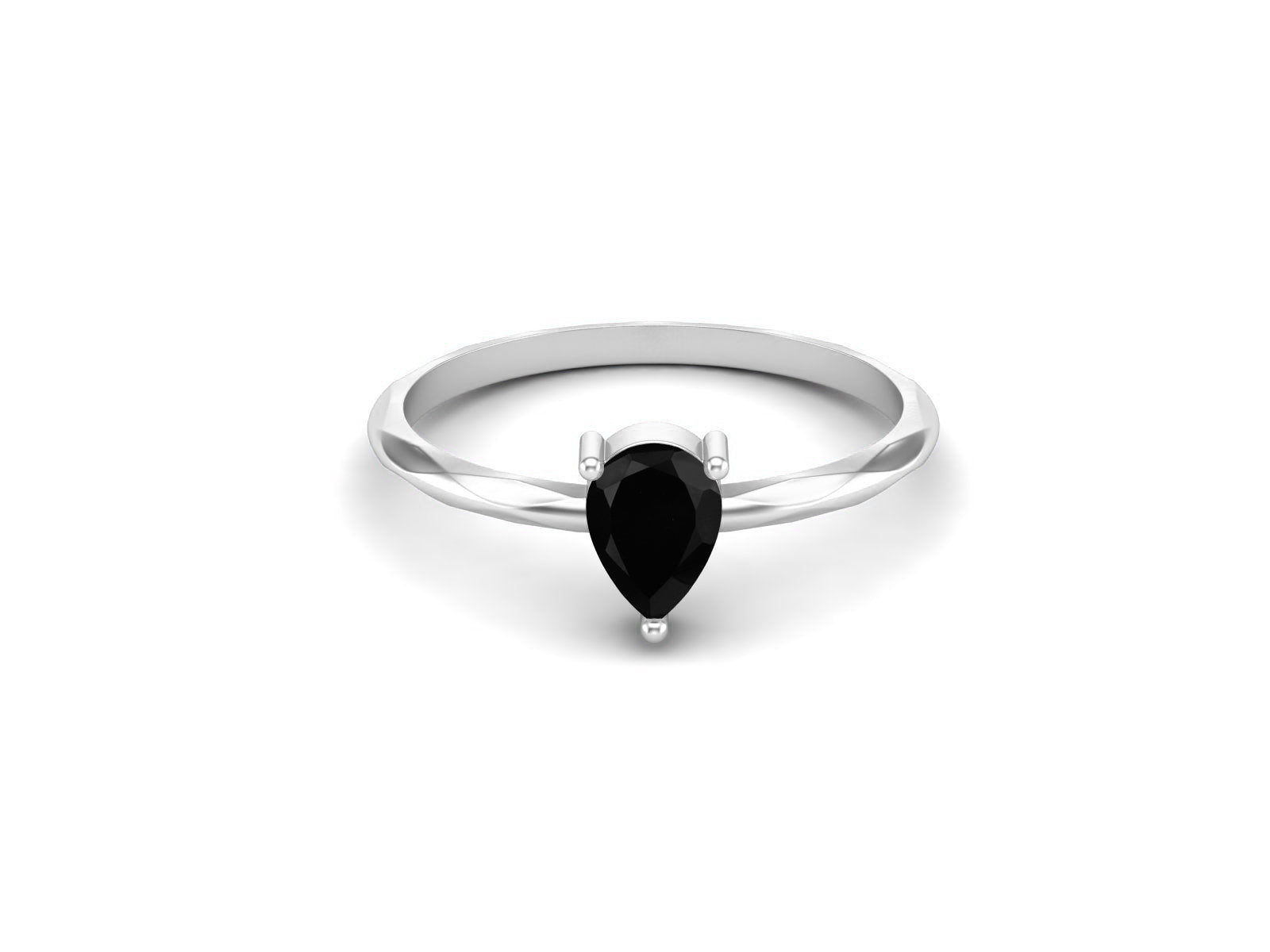 Black Spinel Minimalist Solitaire Ring - Sterling Silver