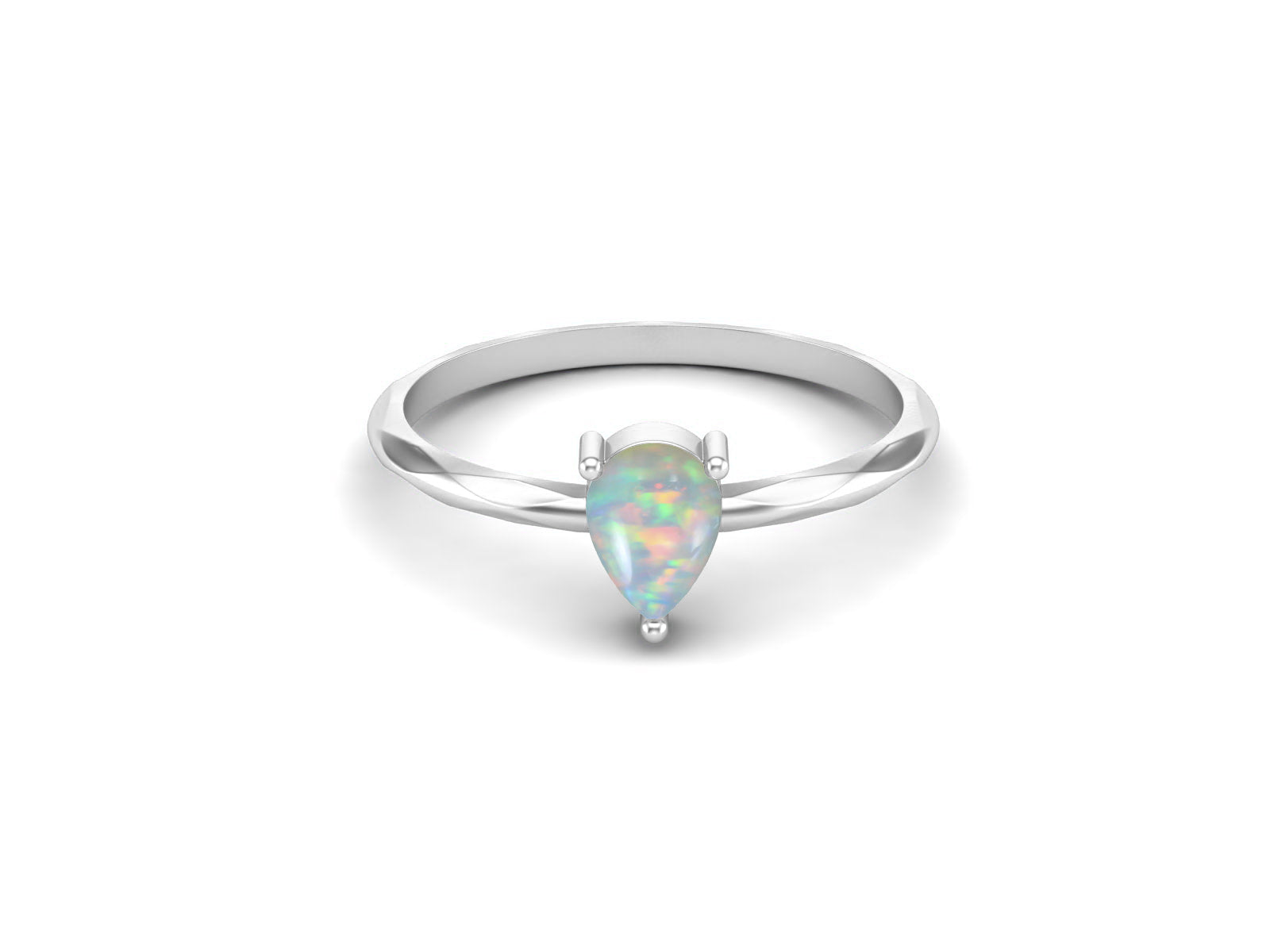 Opal Minimalist Solitaire Ring - Sterling Silver