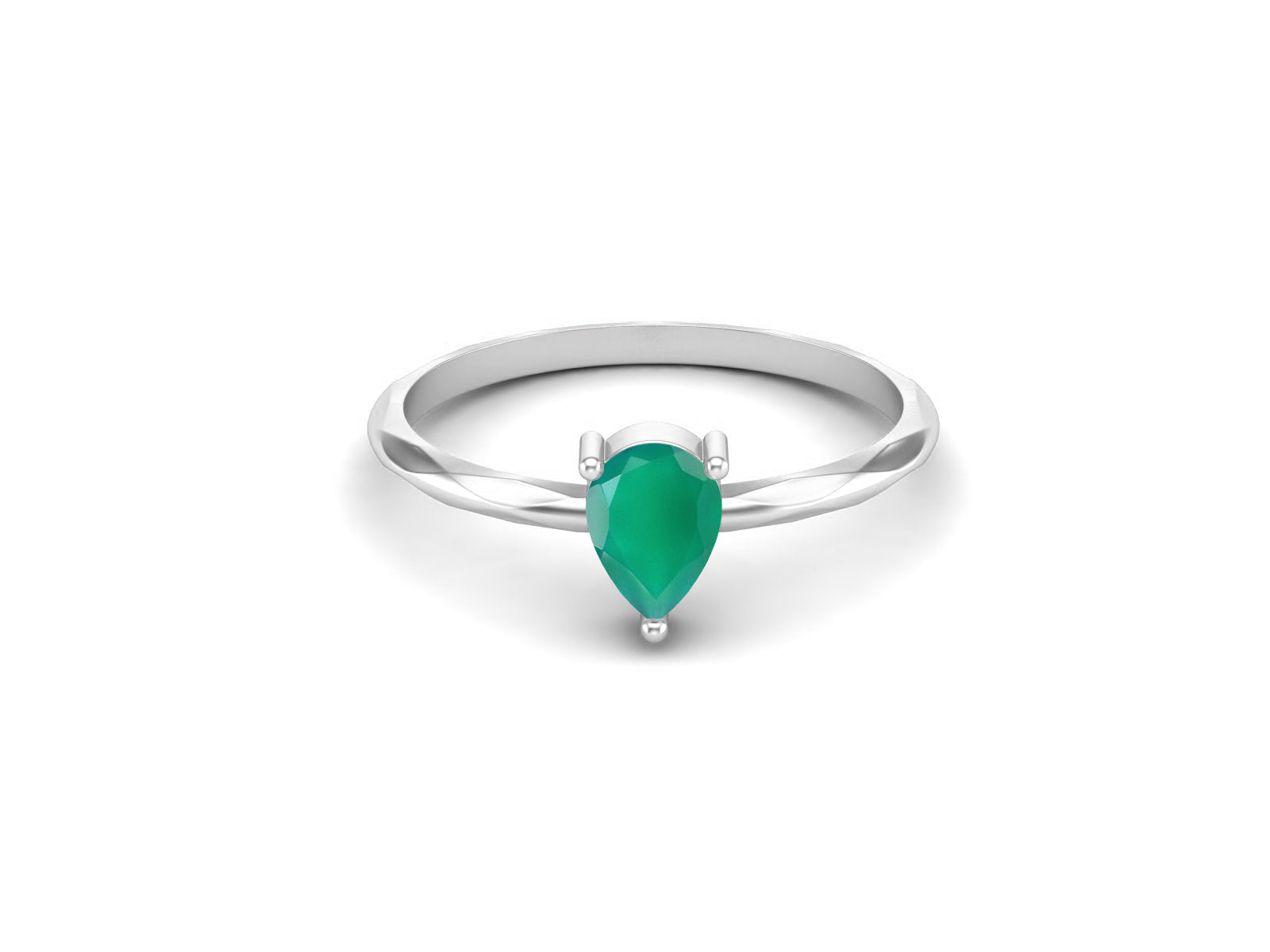 Green Onyx Minimalist Solitaire Ring - Sterling Silver