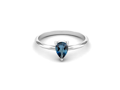 Pear Shaped London Blue Topaz Solitaire Bridal Ring 925 Sterling Silver Ring