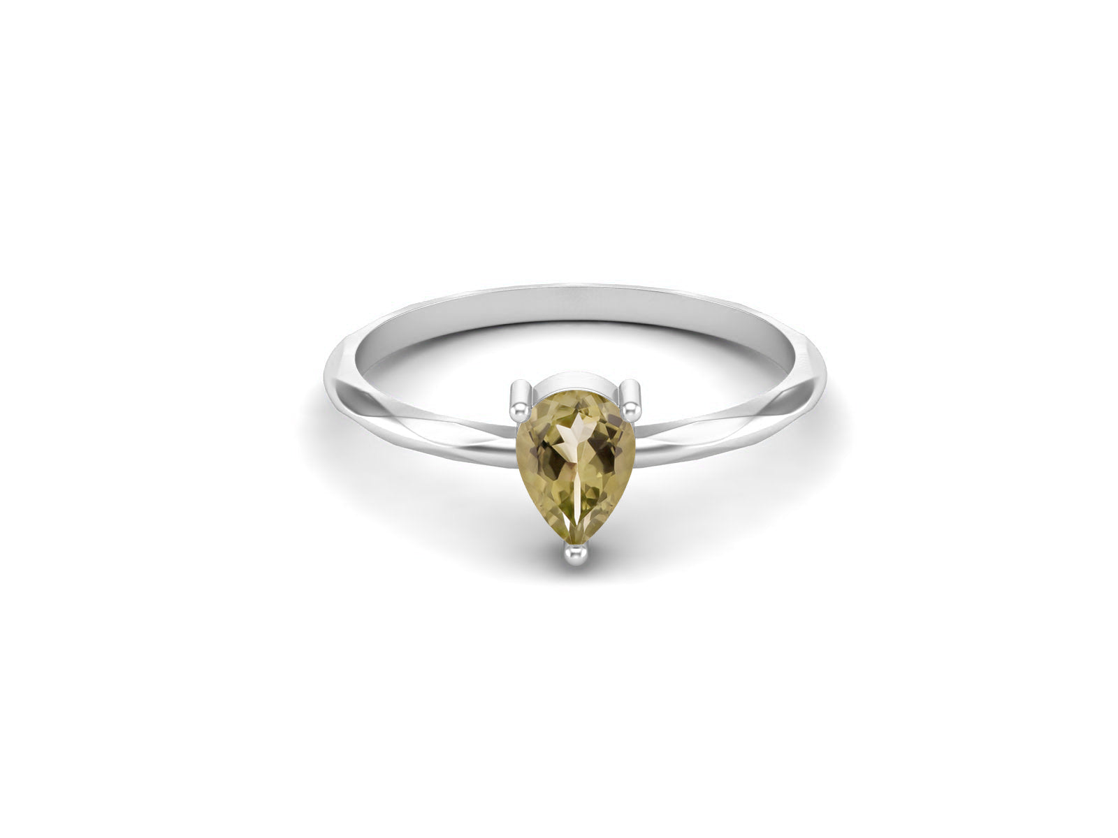 Lemon Quartz Minimalist Solitaire Ring - Sterling Silver