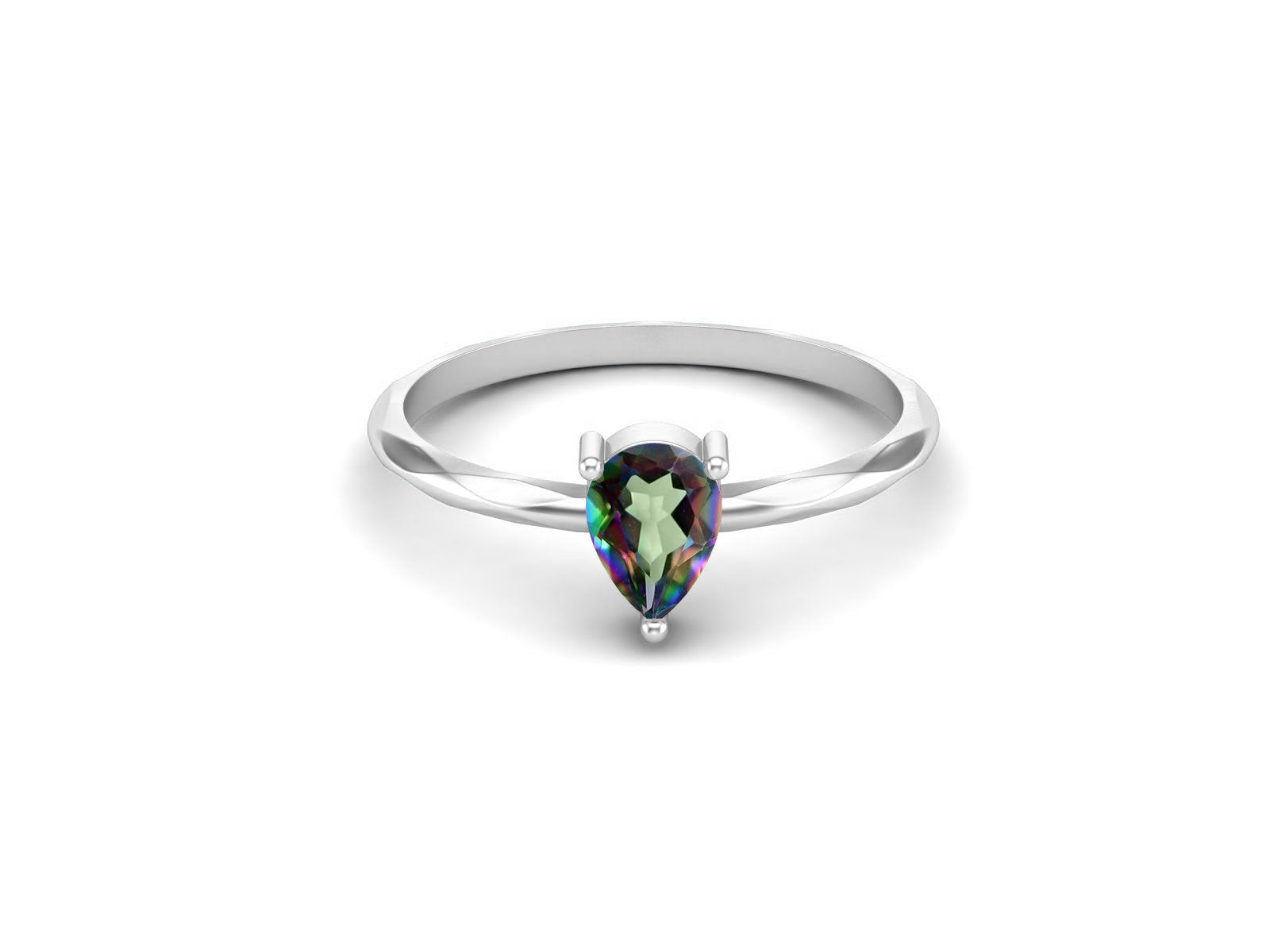 Mystic Topaz Minimalist Solitaire Ring - Sterling Silver