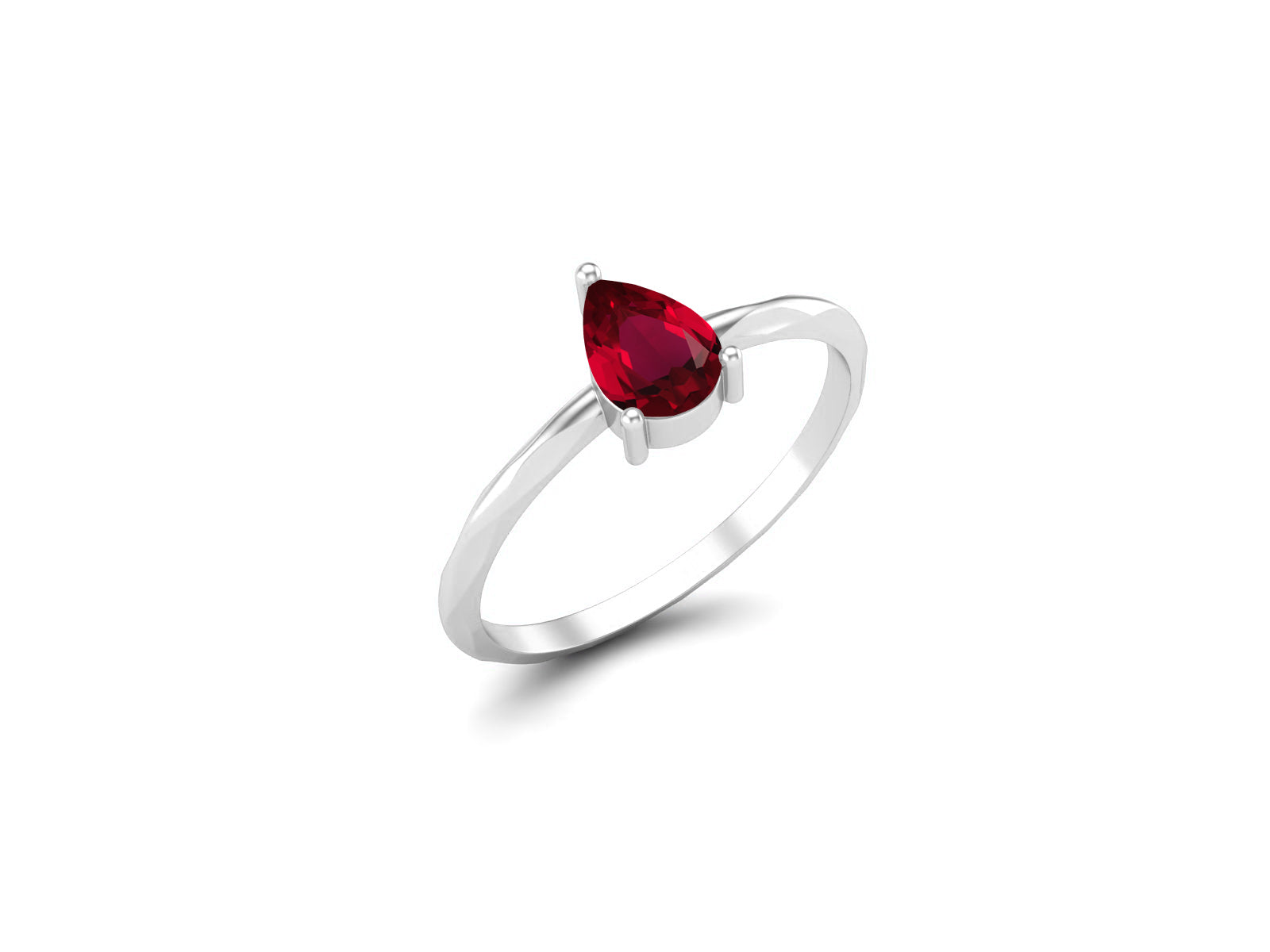Ruby Pear-Shaped Twisted Band Ring - Sterling Silver