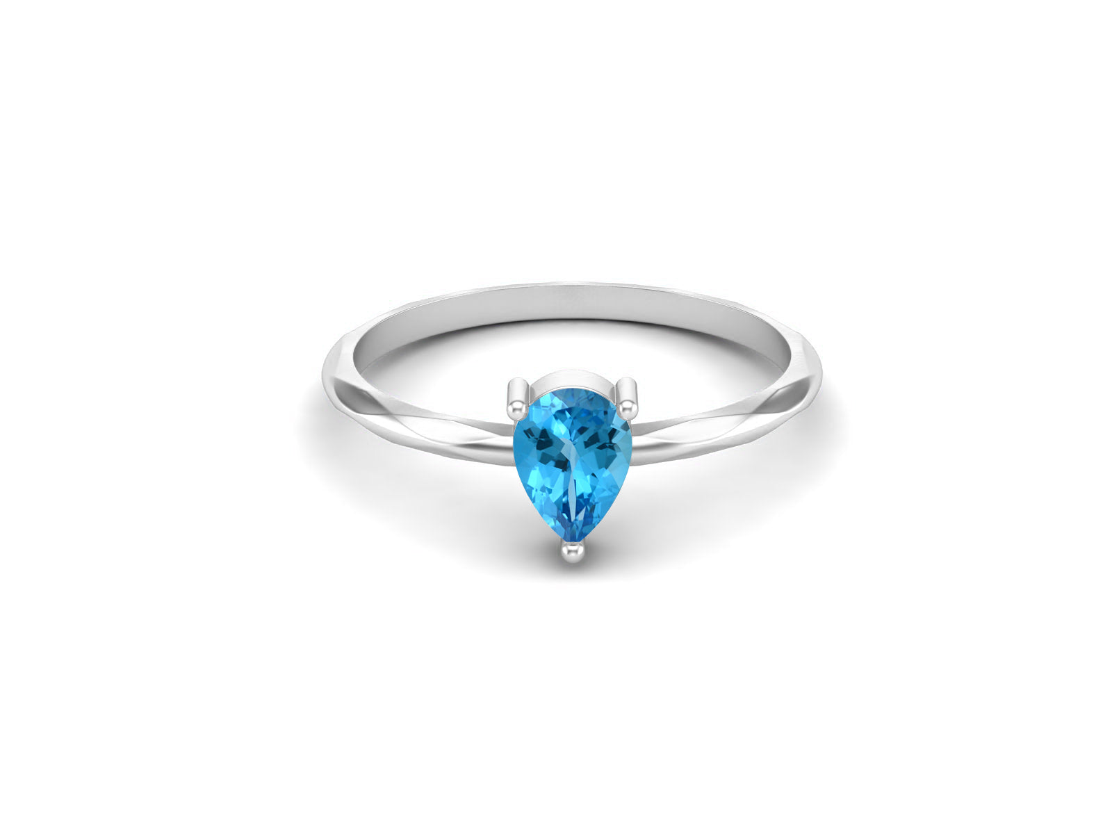 Swiss Blue Topaz Minimalist Solitaire Ring - Sterling Silver
