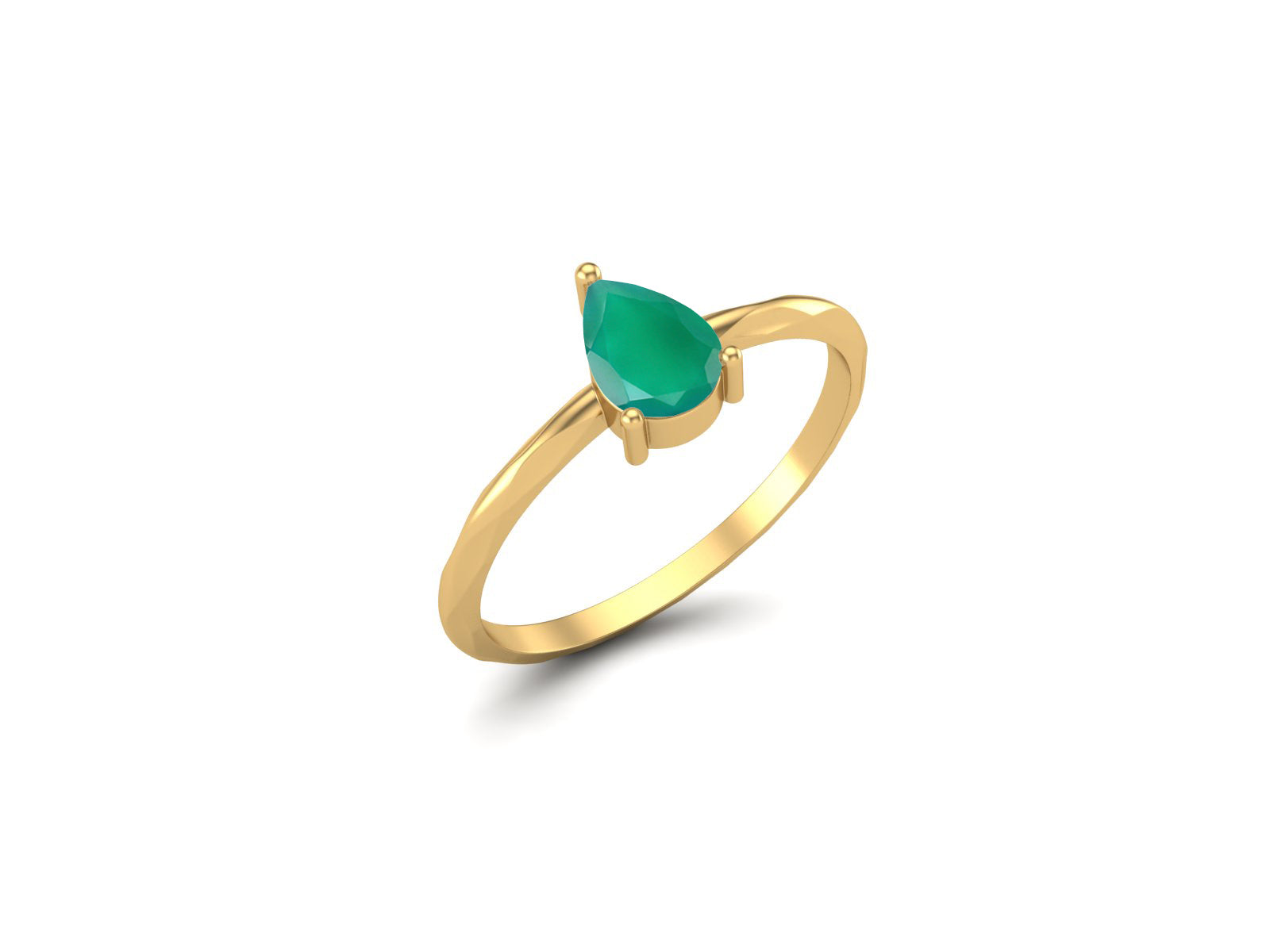 Green Onyx Minimalist Solitaire Ring - Sterling Silver