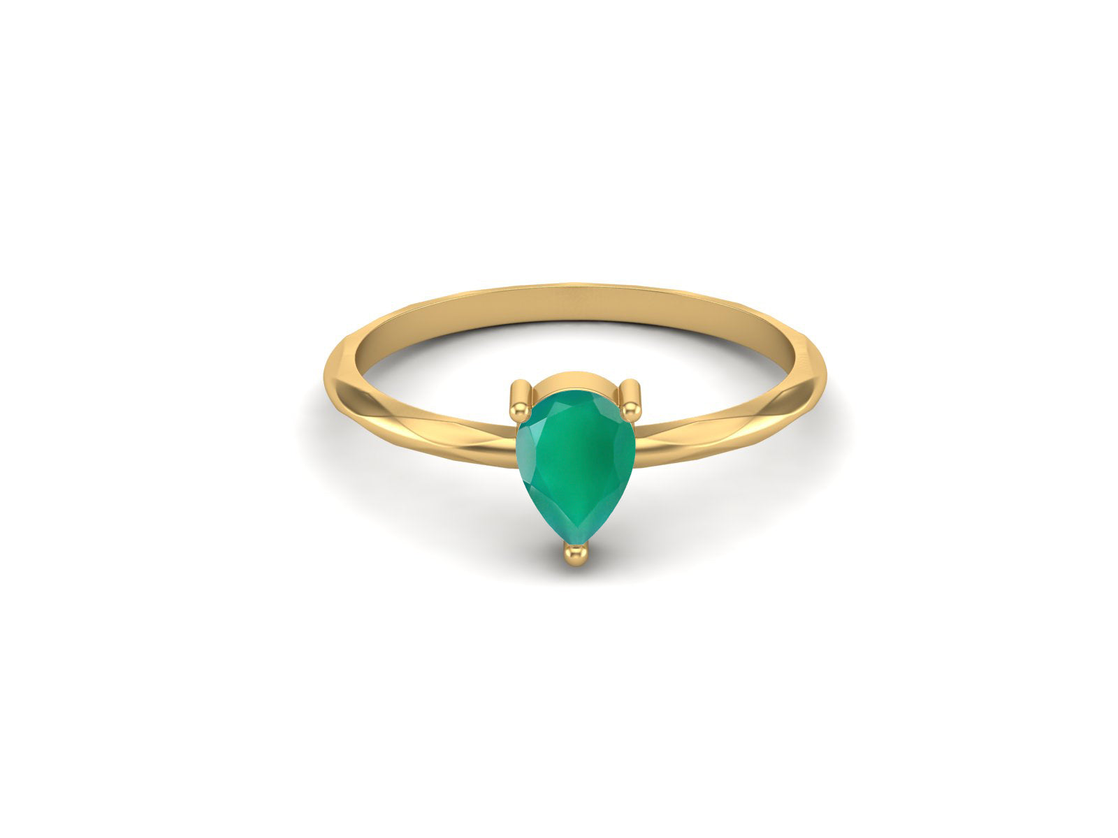 Green Onyx Minimalist Solitaire Ring - Sterling Silver