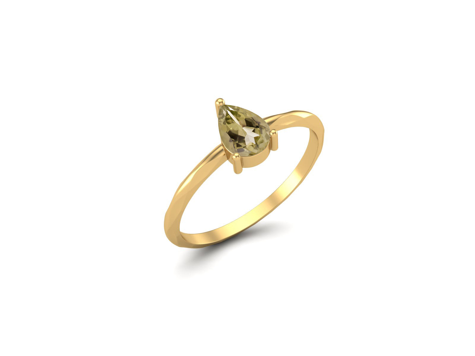 Lemon Quartz Minimalist Solitaire Ring - Sterling Silver
