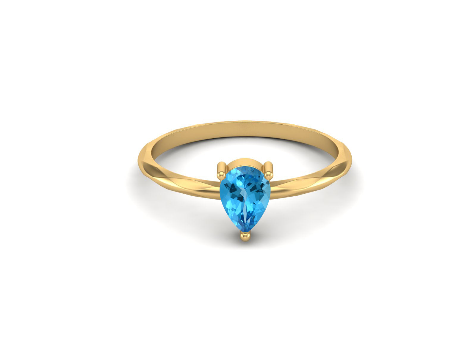 Swiss Blue Topaz Minimalist Solitaire Ring - Sterling Silver