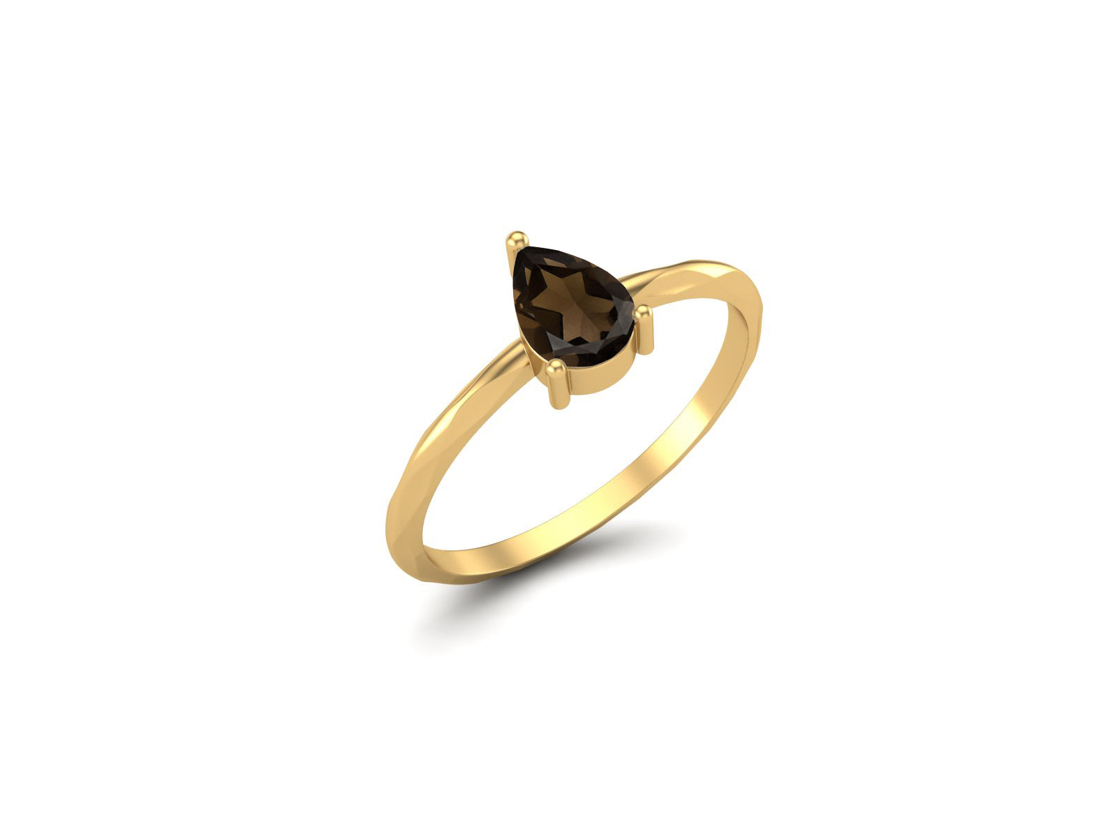 Smoky Quartz Minimalist Solitaire Ring - Sterling Silver