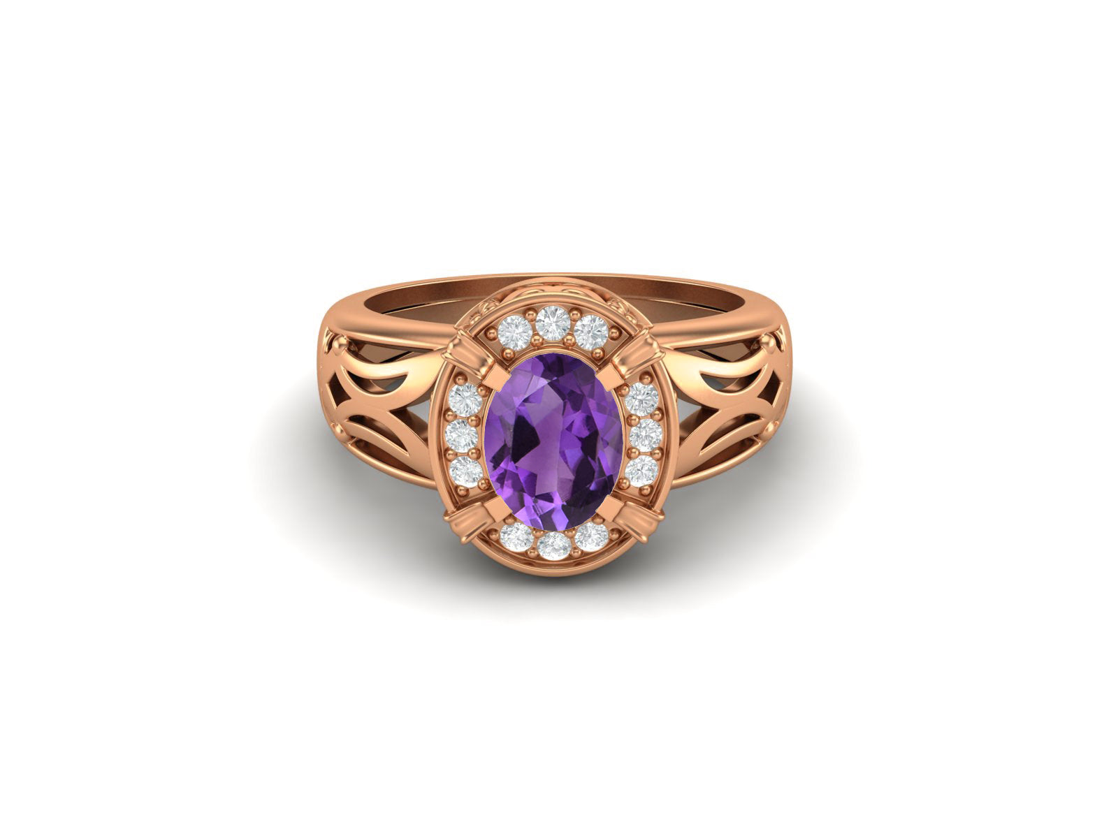 Amethyst Filigree Halo Design Ring – Sterling Silver