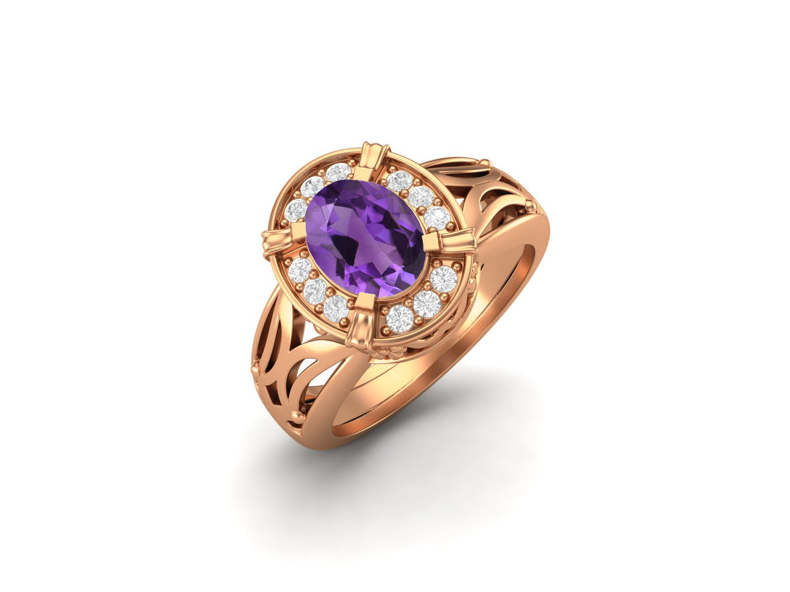 Amethyst Filigree Halo Design Ring – Sterling Silver
