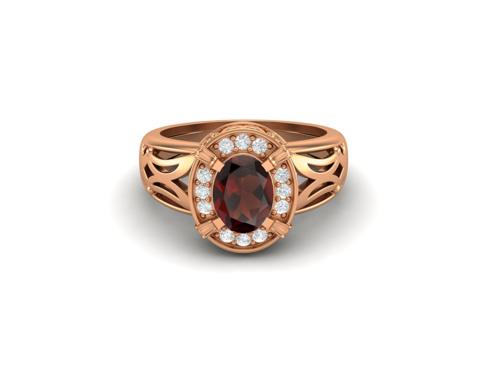 Anello con alone a fascia intagliata in granato - Argento Sterling