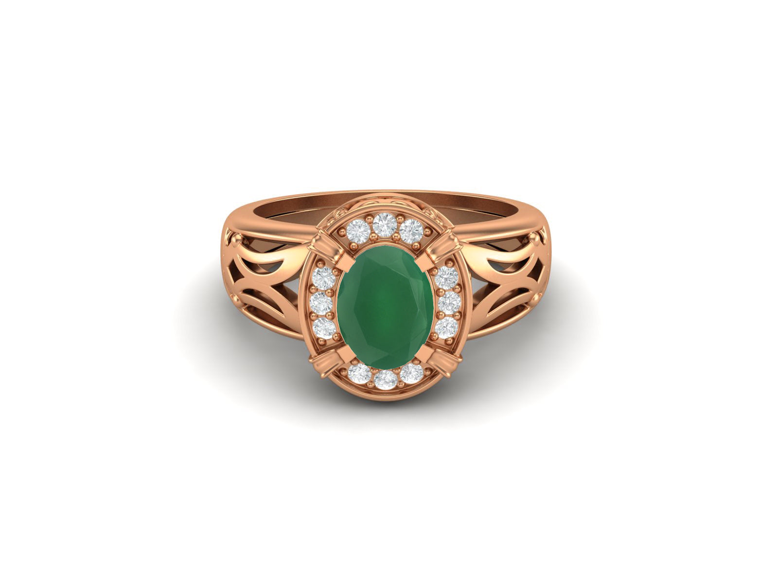 Green Onyx Oval Filigree Halo Design Ring - Sterling Silver