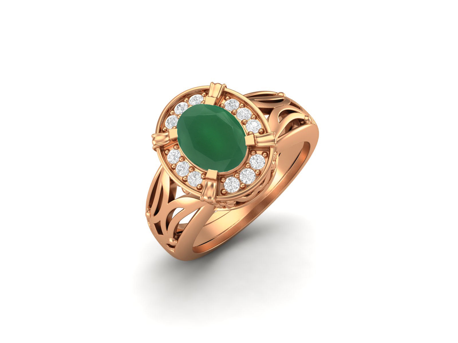 Green Onyx Oval Filigree Halo Design Ring - Sterling Silver