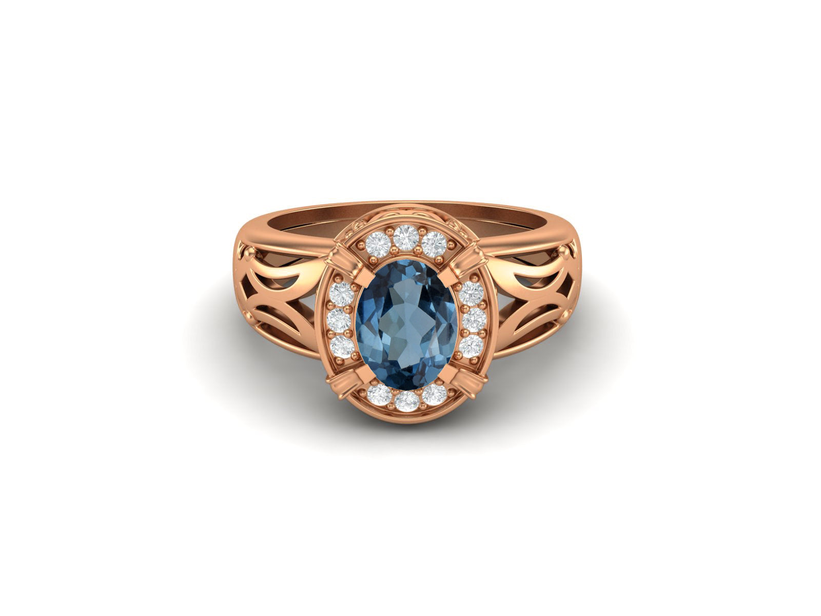 London Blue Topaz Filigree Halo Design Ring – Sterling Silver