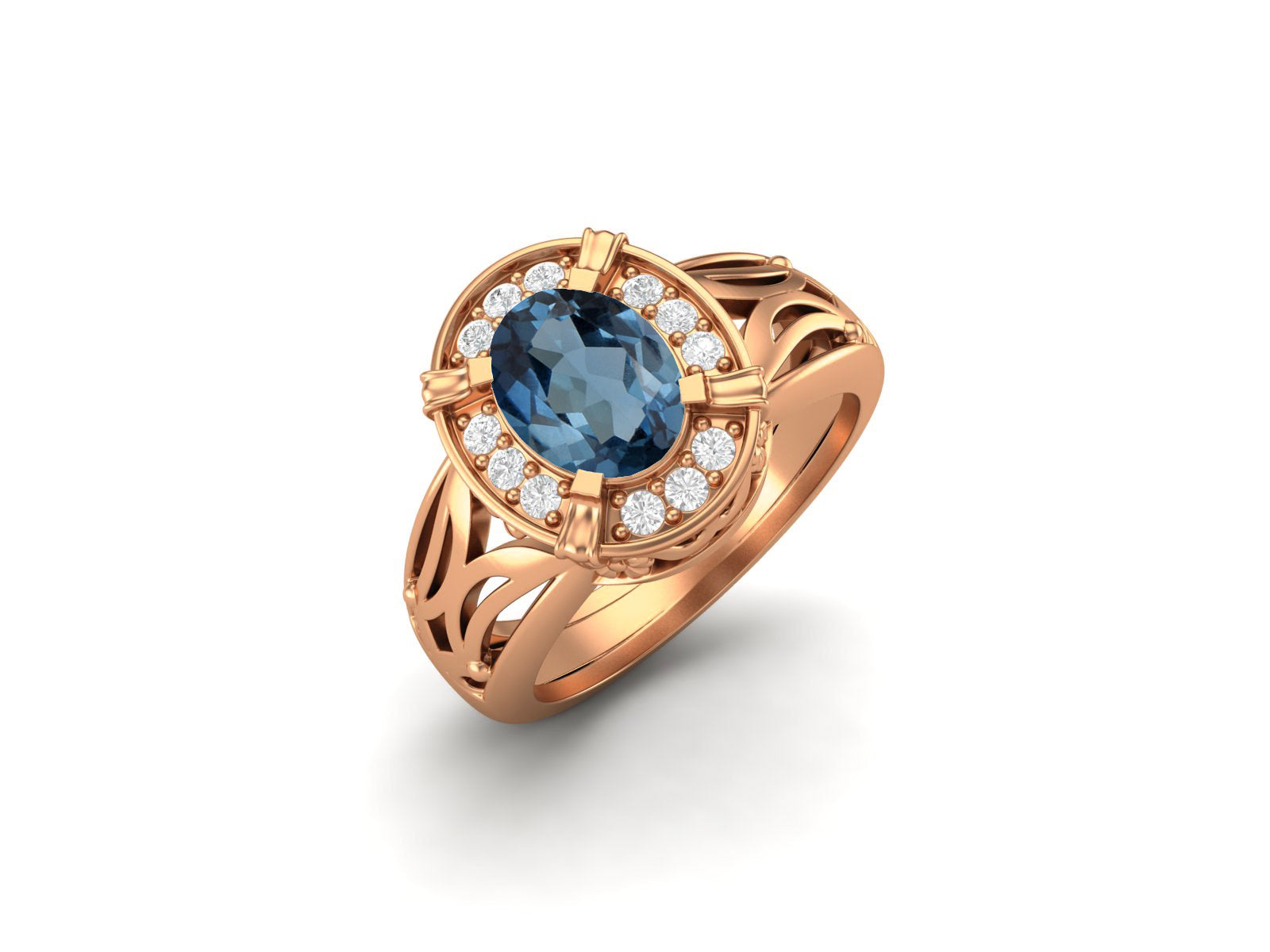 London Blue Topaz Filigree Halo Design Ring – Sterling Silver