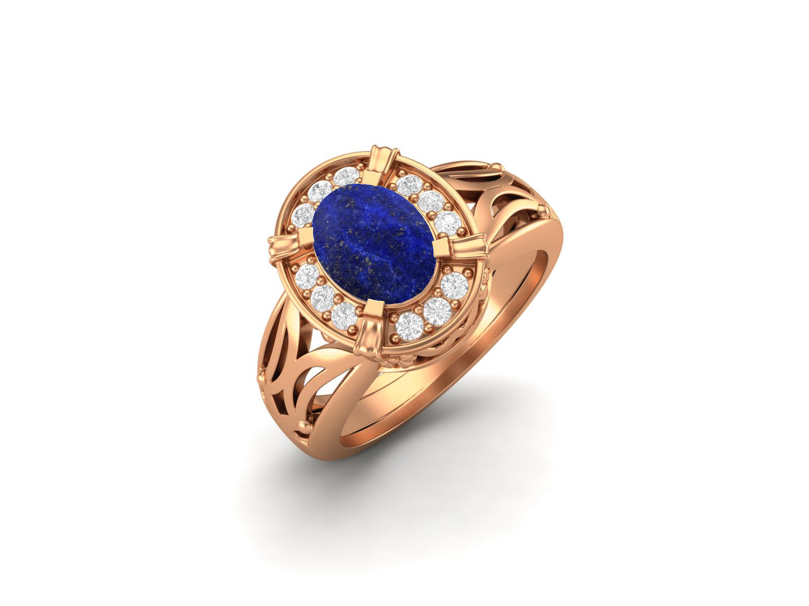Lapis Lazuli Oval Filigree Halo Design Ring - Sterling Silver