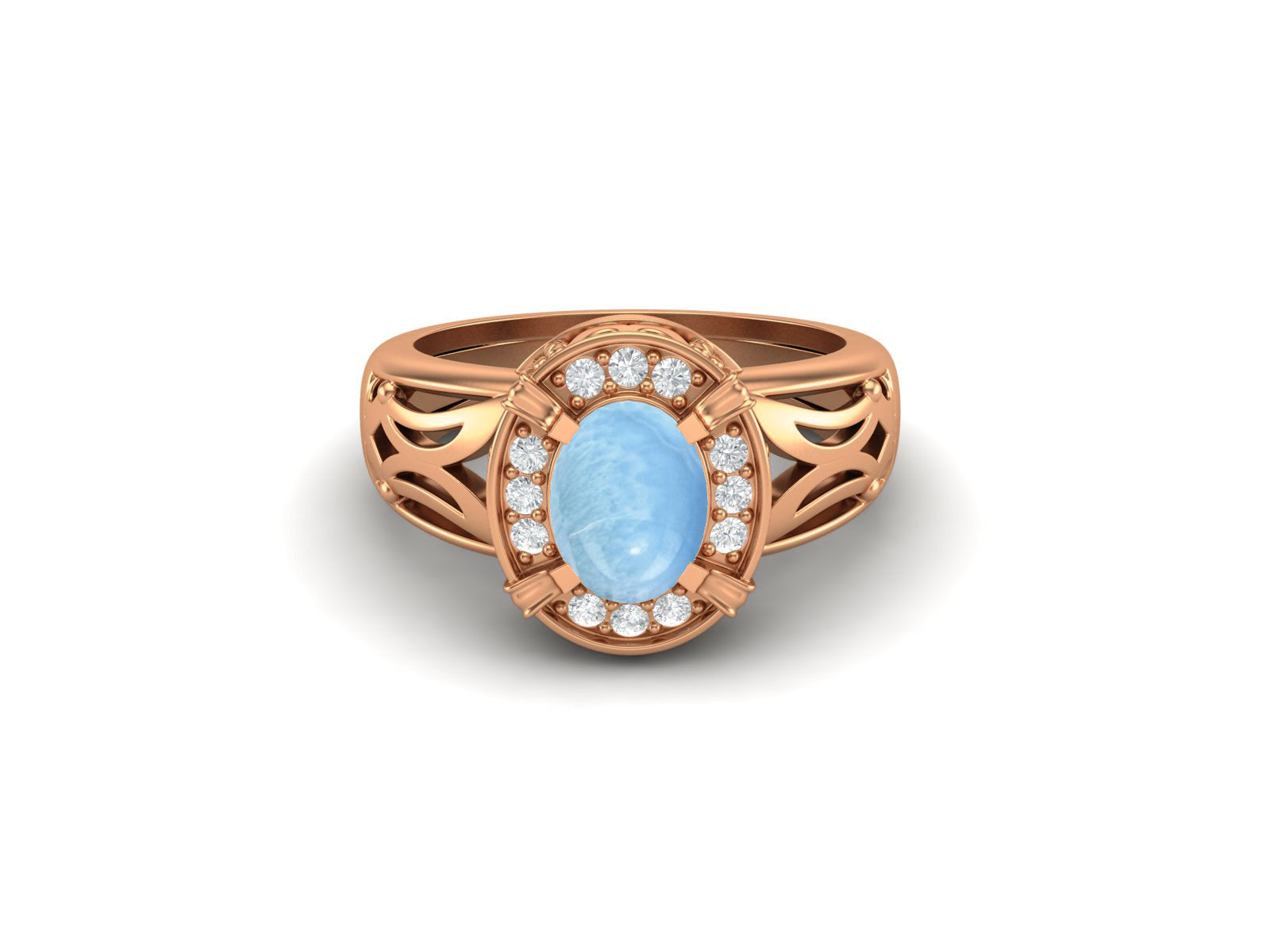 Larimar Oval Filigree Halo Design Ring - Sterling Silver