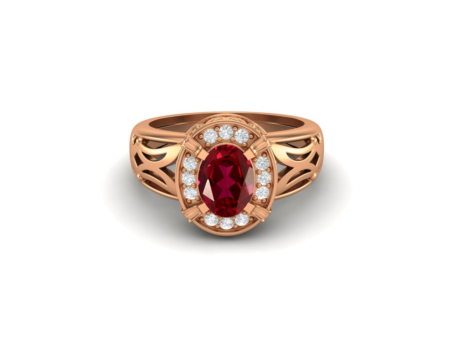 Ruby Oval Filigree Design Ring - Sterling Silver