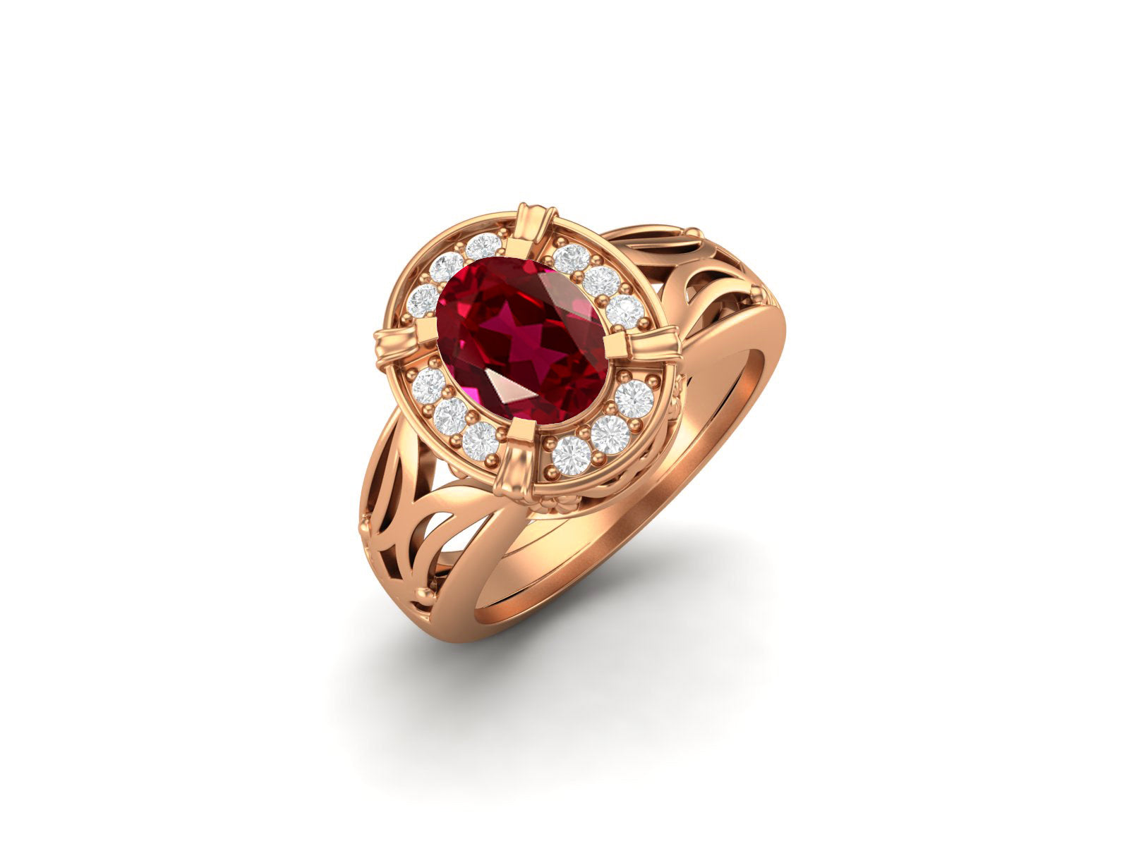 Ruby Oval Filigree Design Ring - Sterling Silver