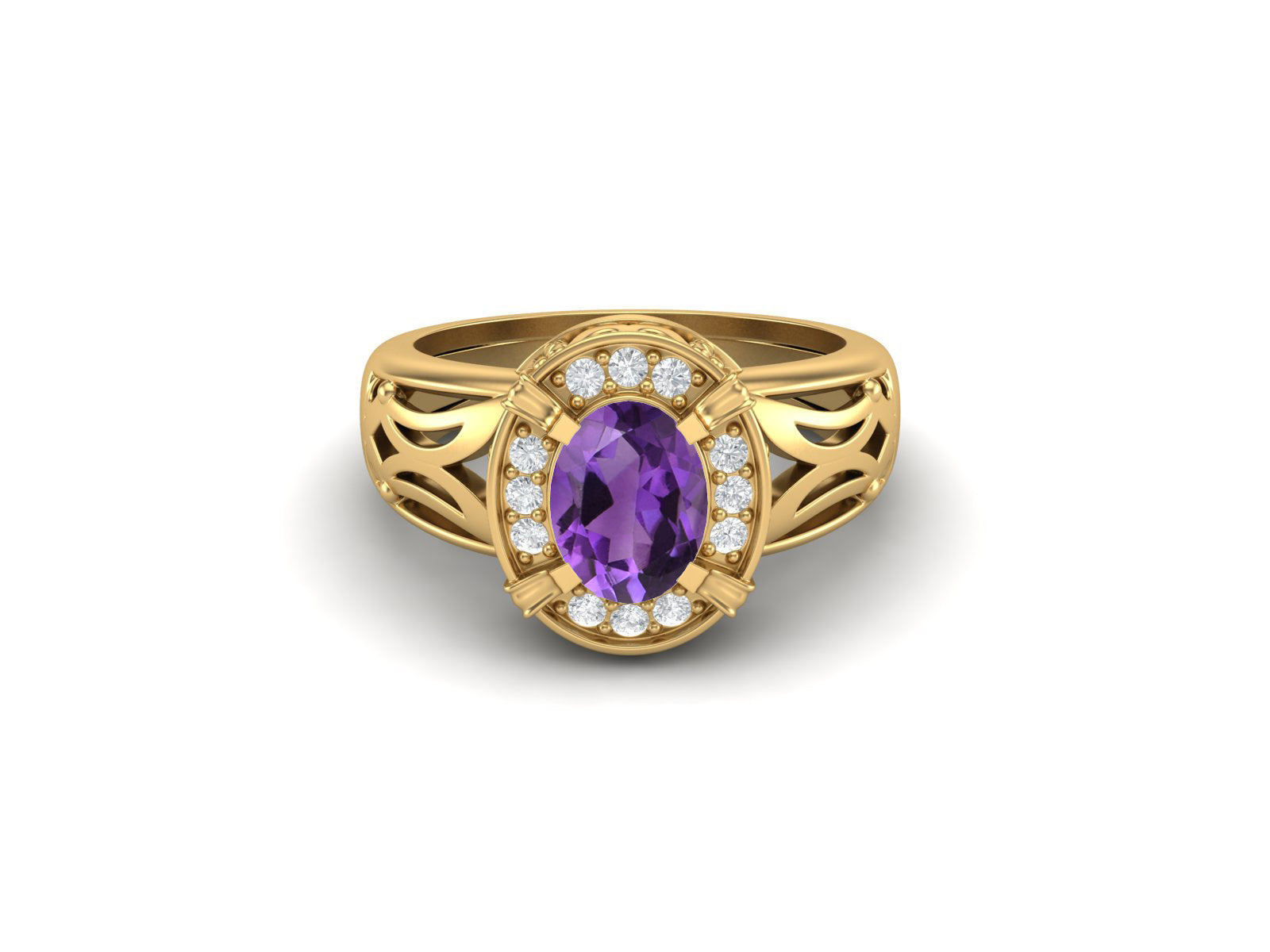 Amethyst Filigree Halo Design Ring – Sterling Silver