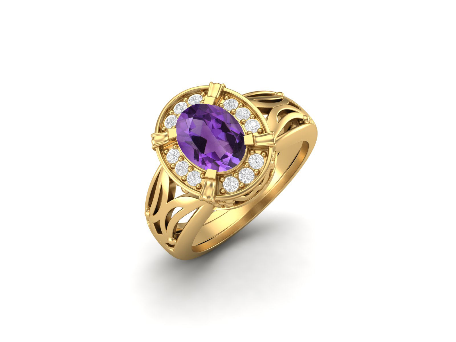 Amethyst Filigree Halo Design Ring – Sterling Silver