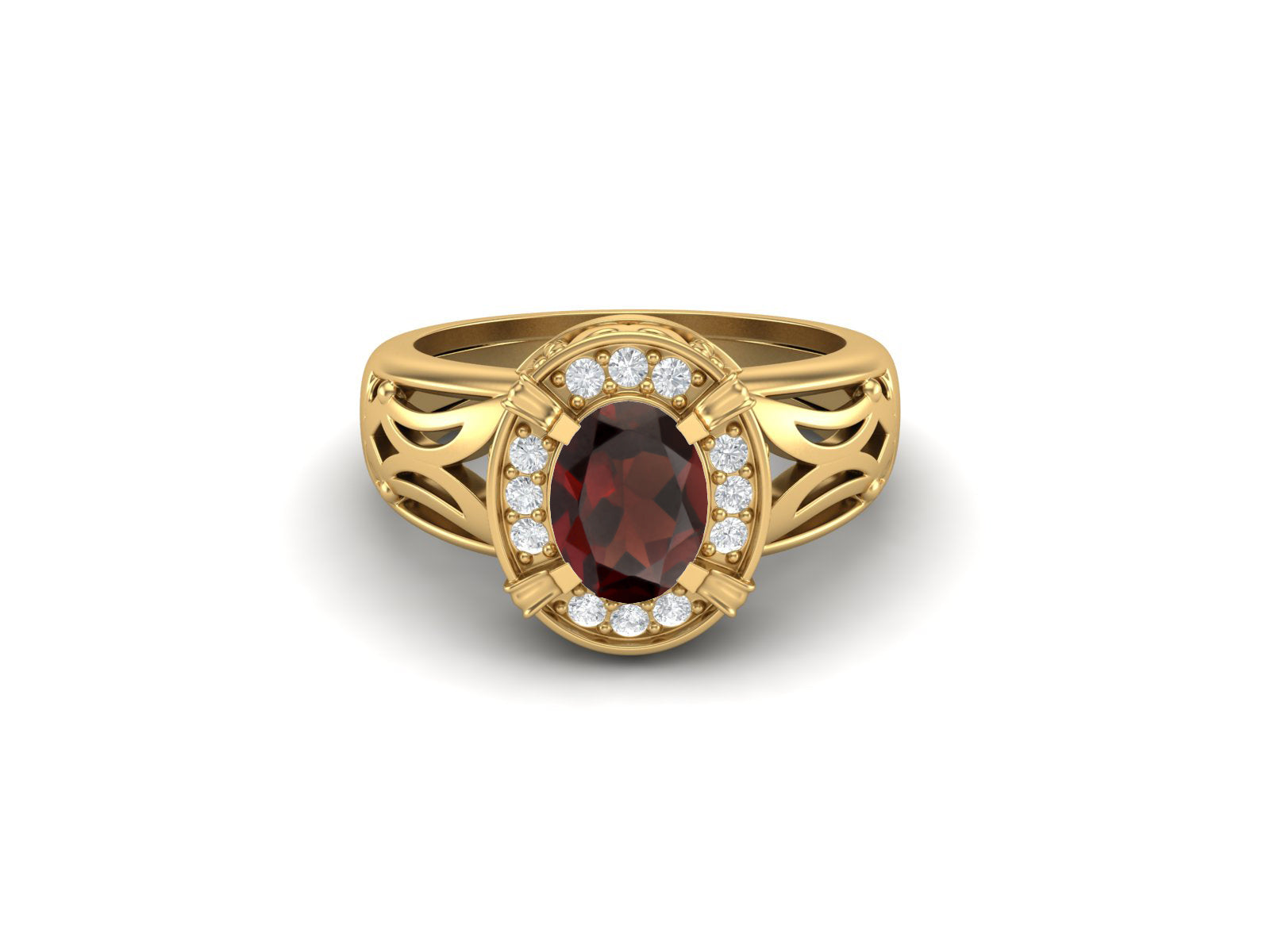 Anello con alone a fascia intagliata in granato - Argento Sterling