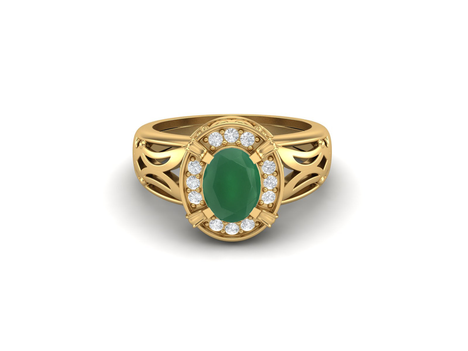 Green Onyx Oval Filigree Halo Design Ring - Sterling Silver
