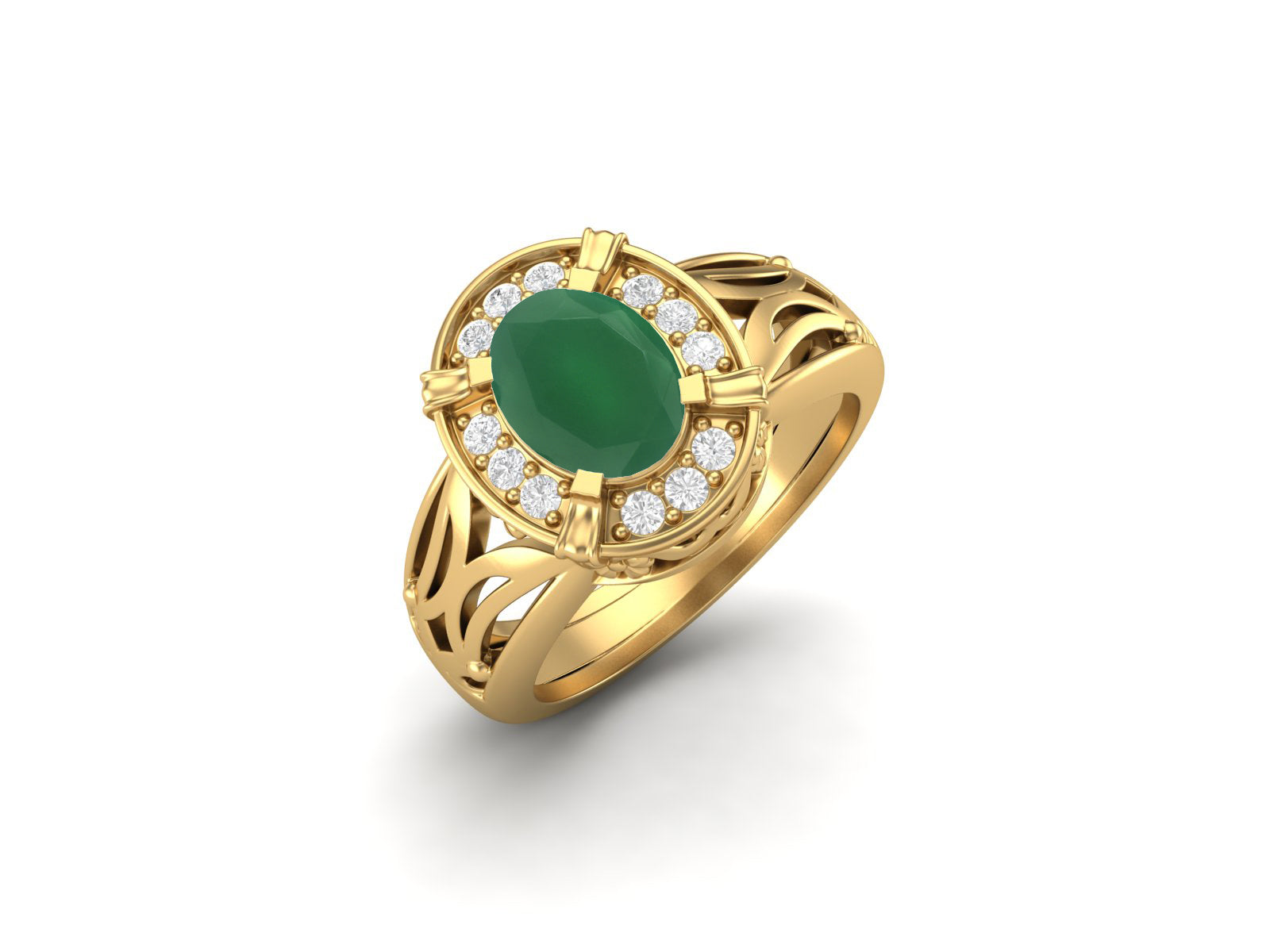 Green Onyx Oval Filigree Halo Design Ring - Sterling Silver