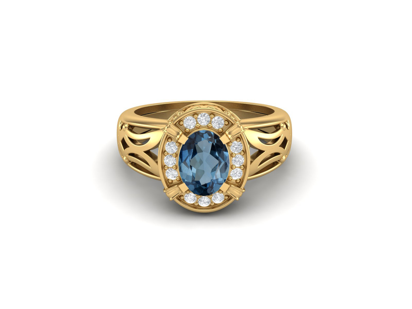 London Blue Topaz Filigree Halo Design Ring – Sterling Silver
