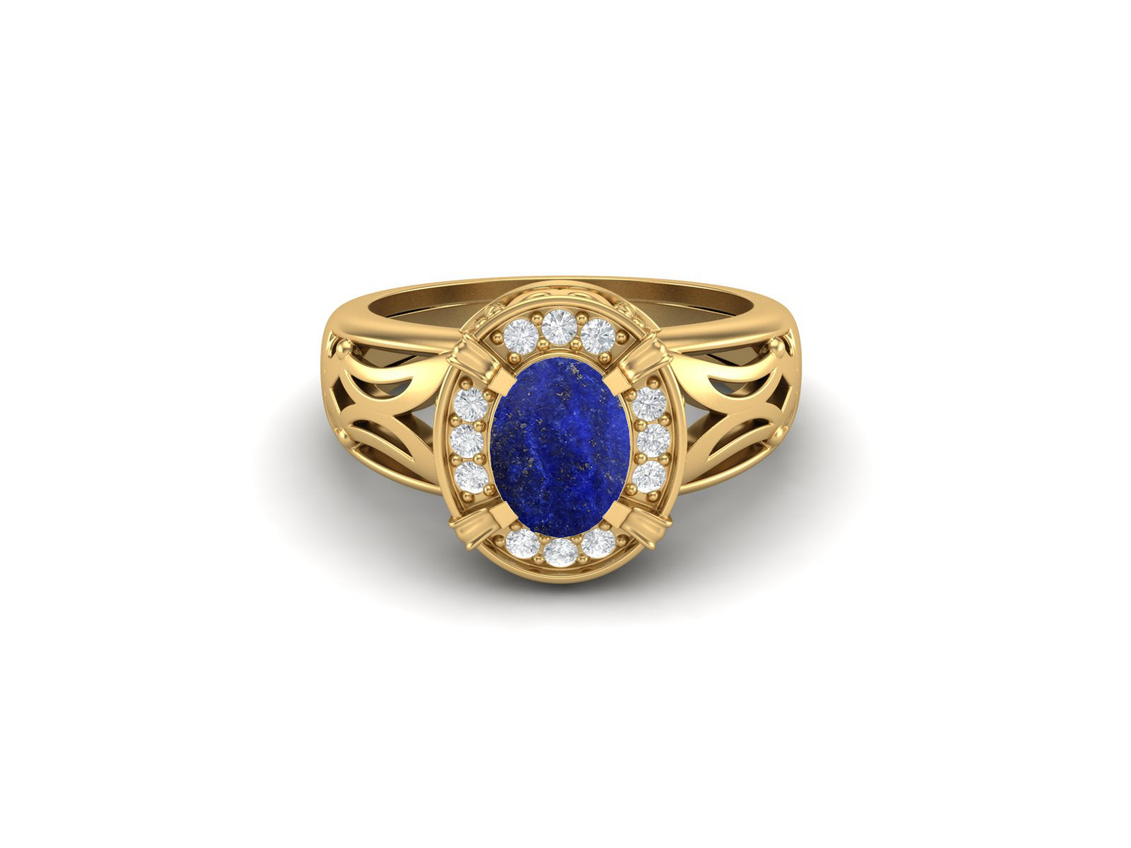Lapis Lazuli Oval Filigree Halo Design Ring - Sterling Silver