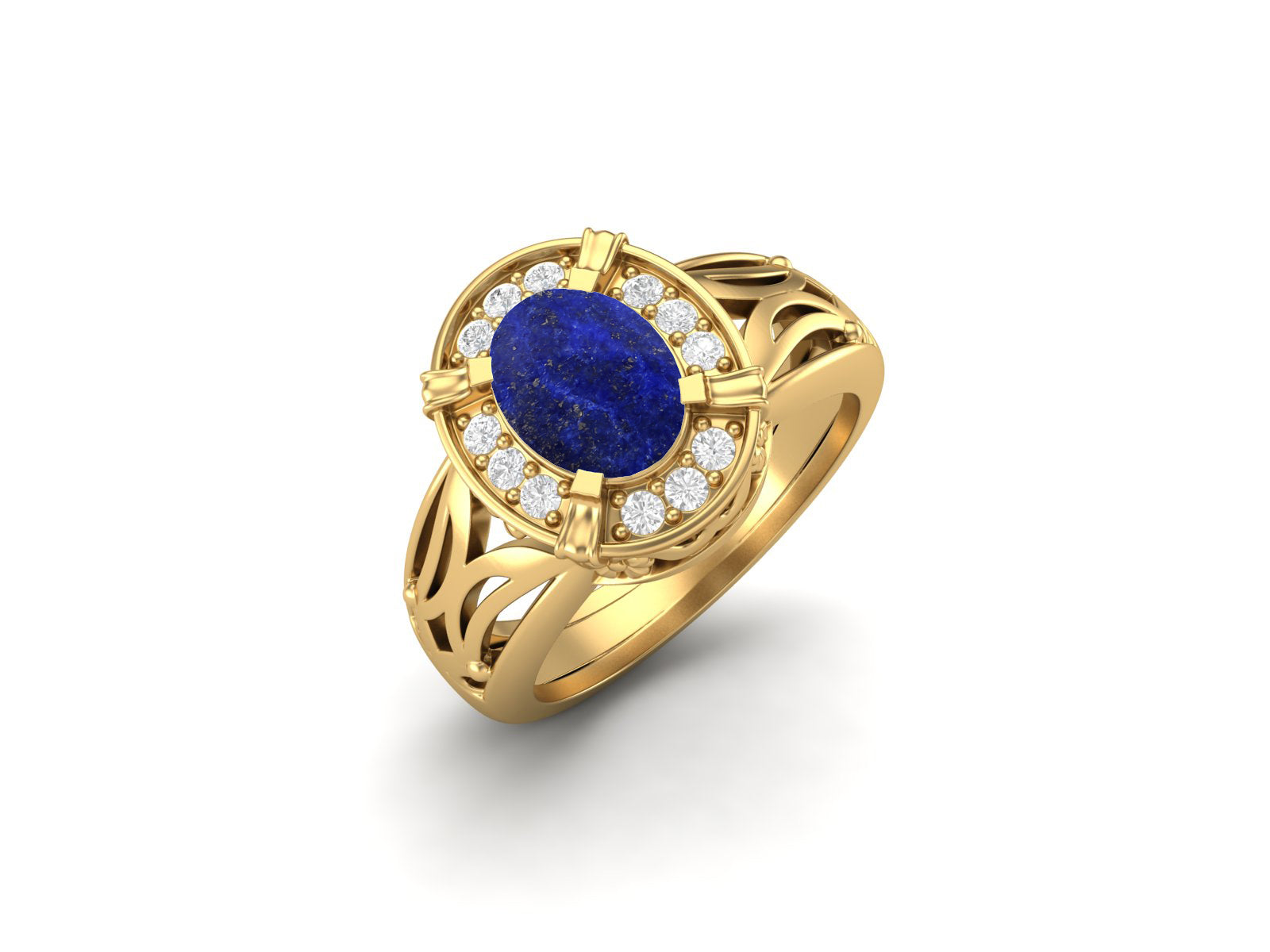 Lapis Lazuli Oval Filigree Halo Design Ring - Sterling Silver