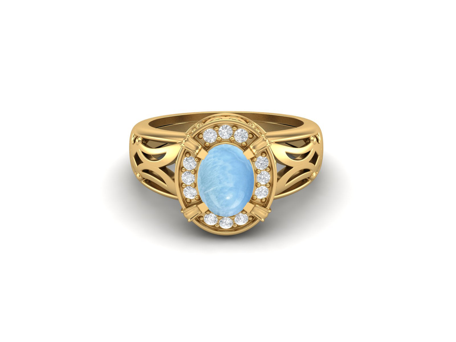 Larimar Oval Filigree Halo Design Ring - Sterling Silver
