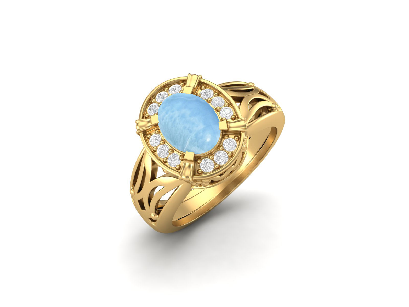 Larimar Oval Filigree Halo Design Ring - Sterling Silver