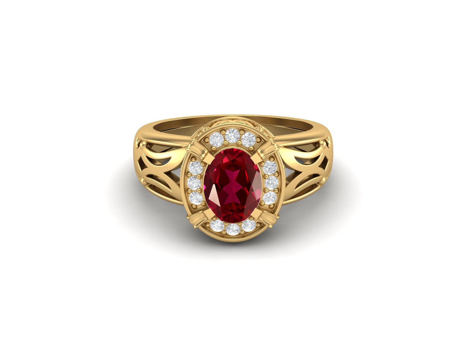 Ruby Oval Filigree Design Ring - Sterling Silver