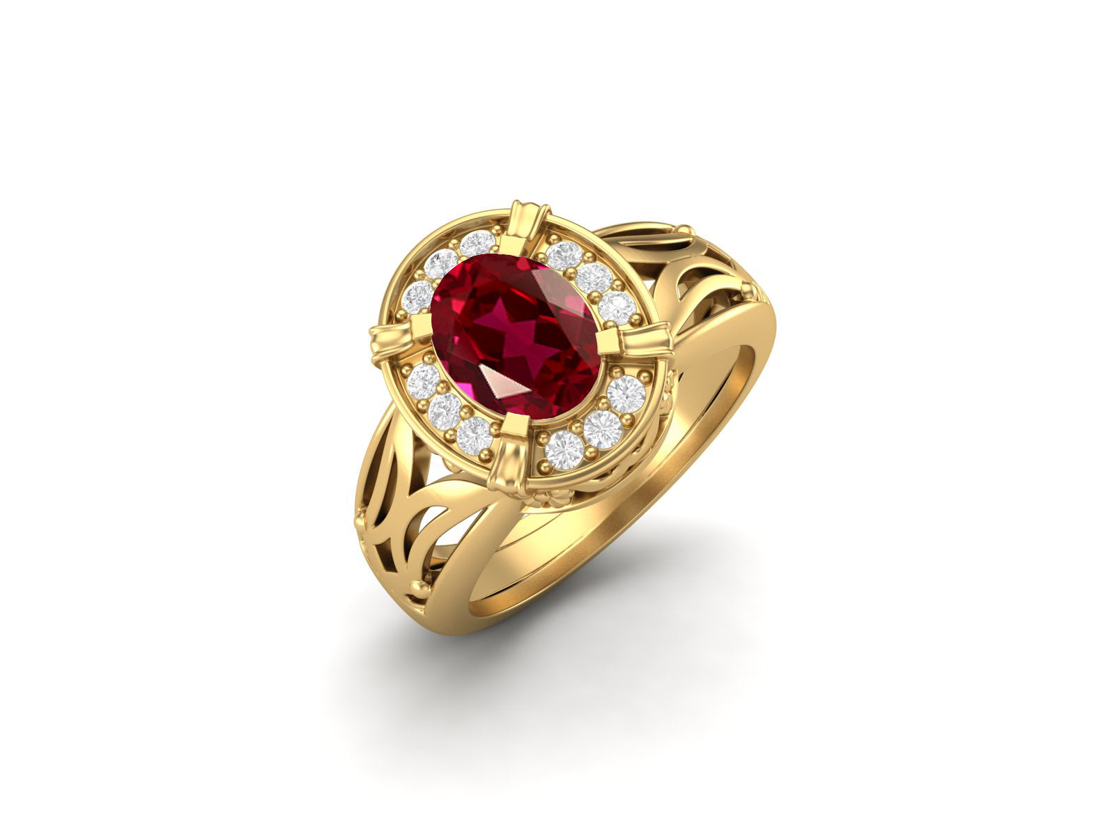 Ruby Oval Filigree Design Ring - Sterling Silver