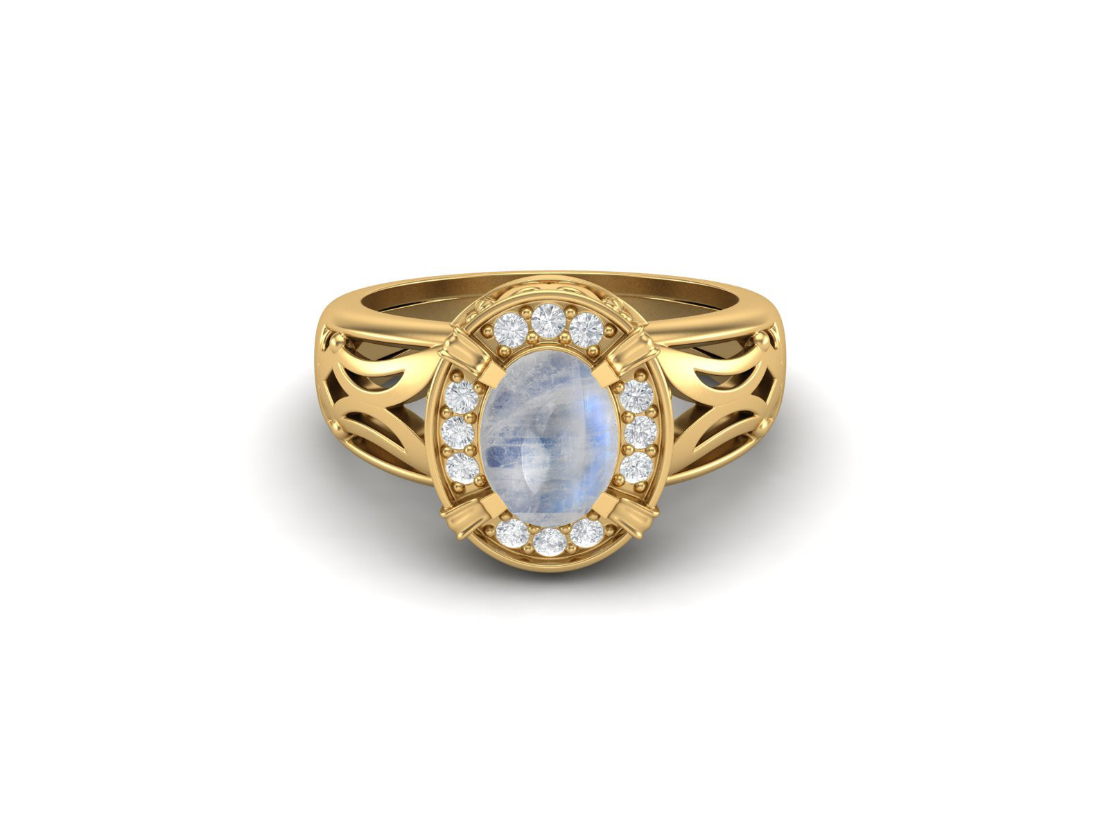 Moonstone Oval Filigree Halo Design Ring - Sterling Silver