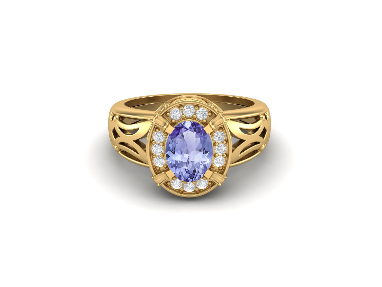 Tanzanite Oval Filigree Halo Design Ring - Sterling Silver