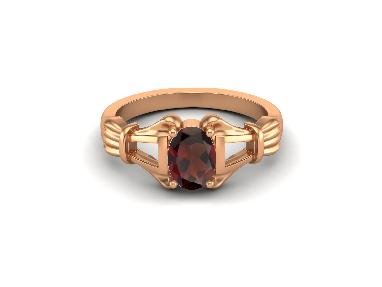 Garnet Baguette Accents Art Deco Ring – Sterling Silver