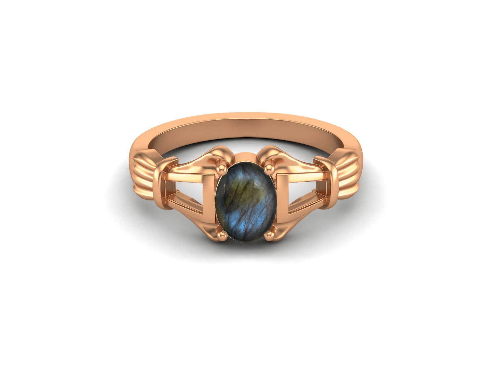 Labradorite Vintage Art Deco Style Ring - Sterling Silver