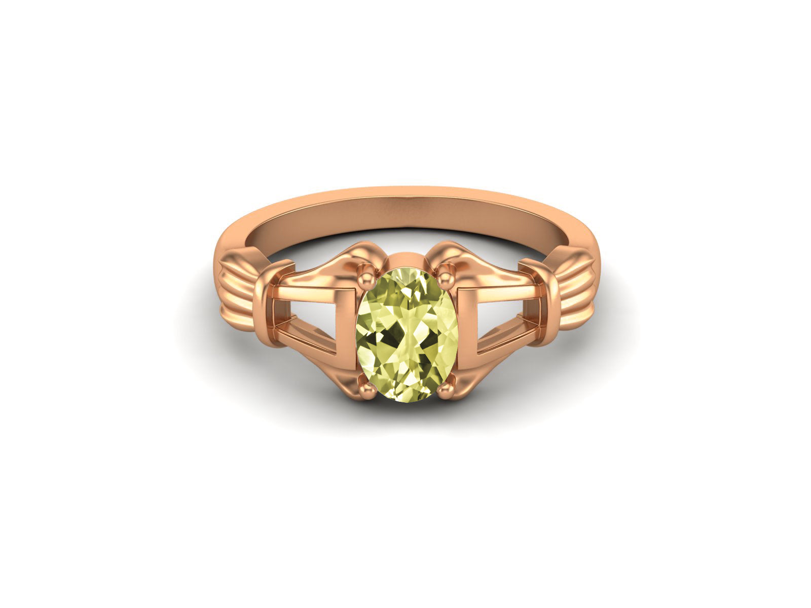 Lemon Quartz Vintage Art Deco Style Ring - Sterling Silver