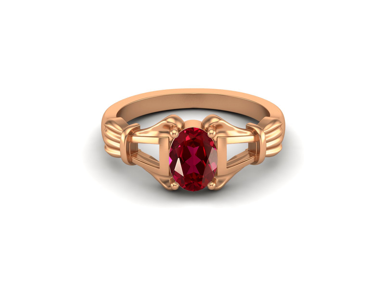 Ruby Oval Art Deco Ring - Sterling Silver