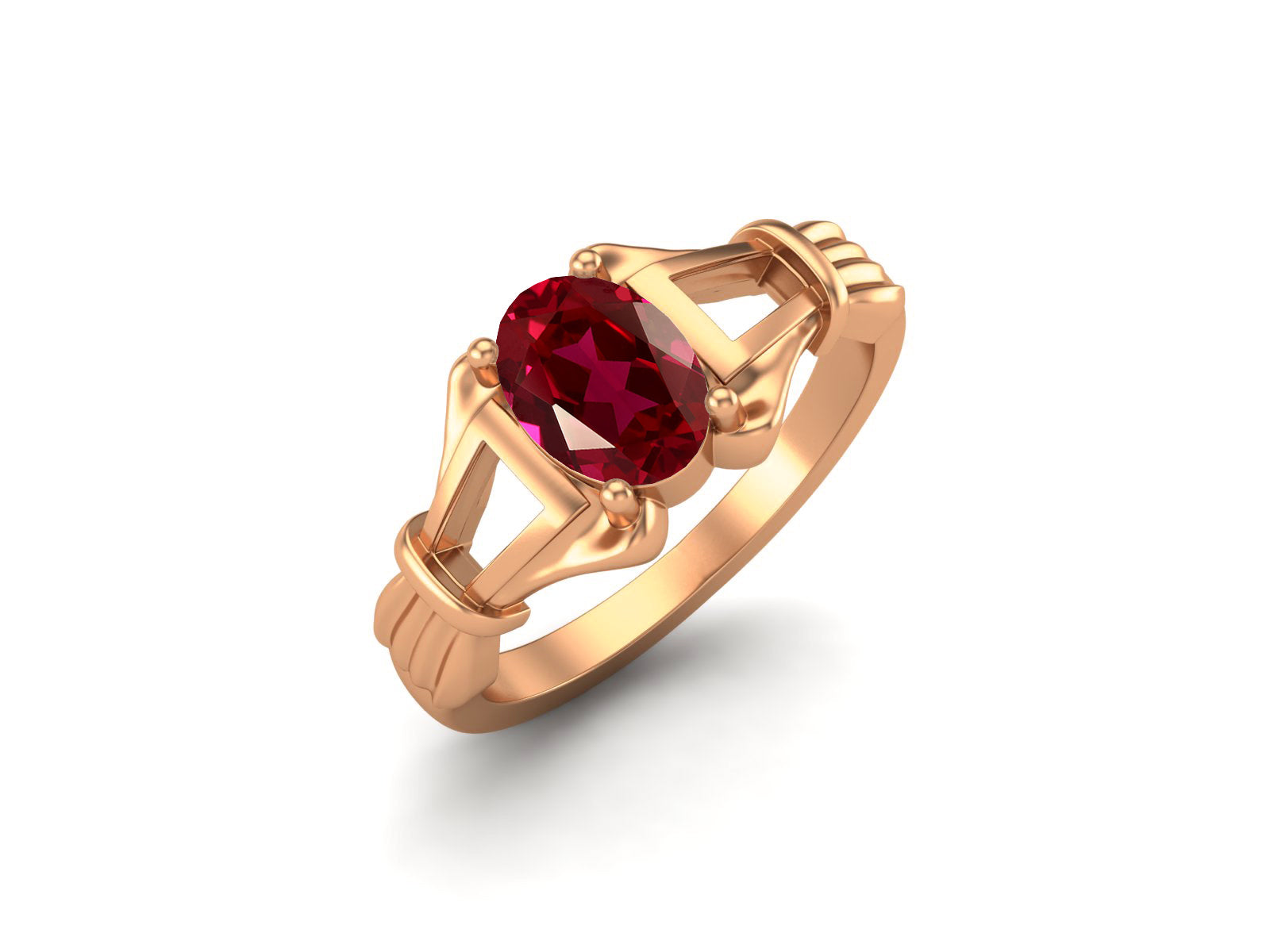Ruby Oval Art Deco Ring - Sterling Silver