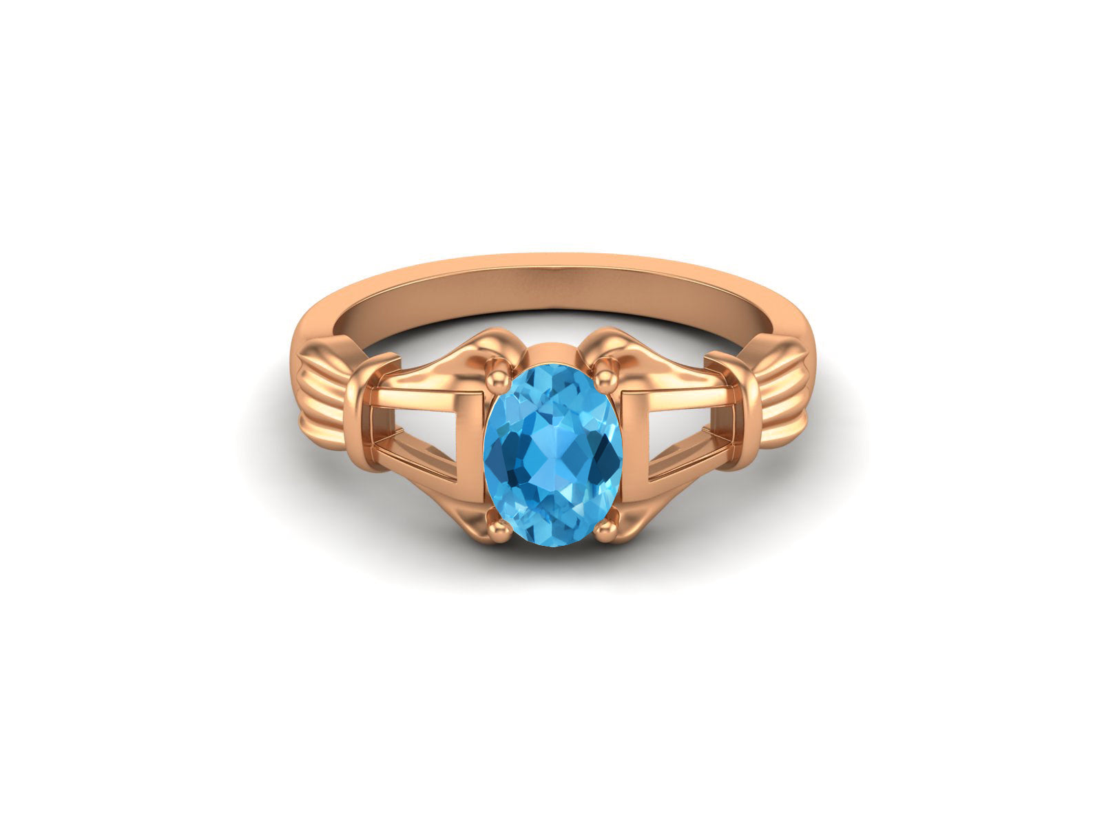 Anello di nozze con topazio blu svizzero naturale, anello di anniversario nuziale in stile antico, anello di promessa unico