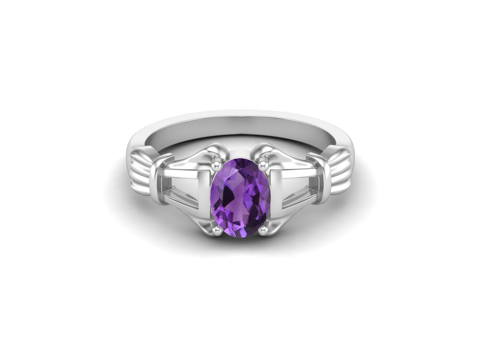 Amethyst Art Deco Inspired Design Ring – Sterling Silver