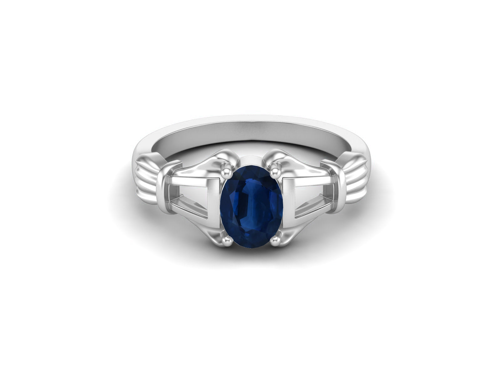 Blue Sapphire Vintage Art Deco Style Ring - Sterling Silver