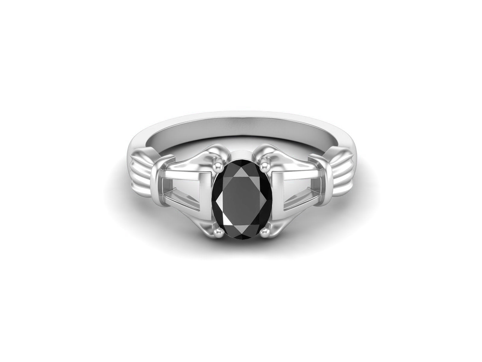 Black Spinel Vintage Art Deco Style Ring - Sterling Silver