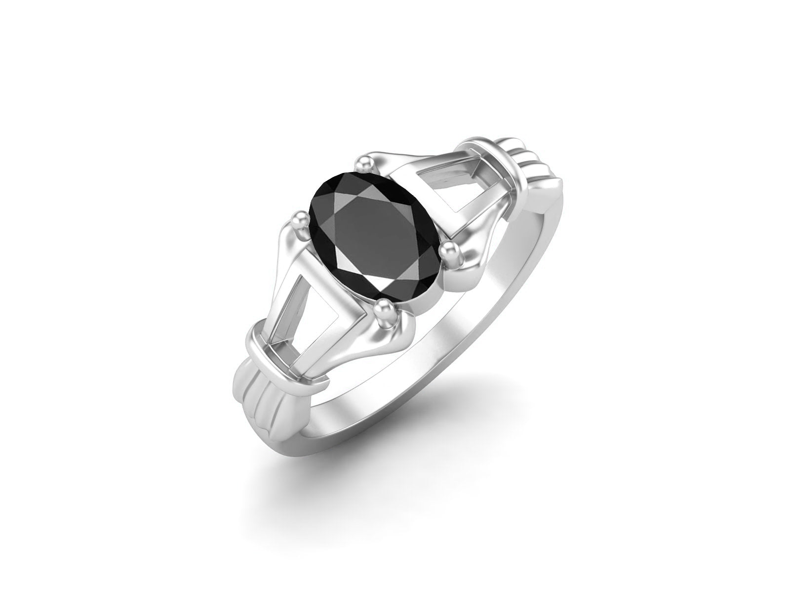 Black Spinel Vintage Art Deco Style Ring - Sterling Silver