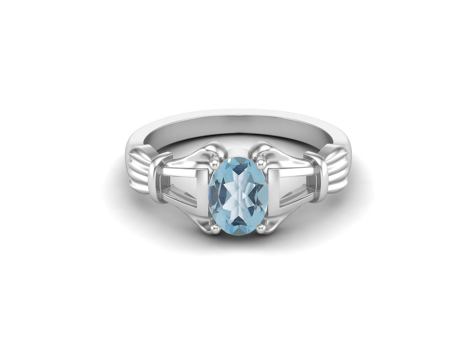 Blue Topaz Vintage Art Deco Style Ring - Sterling Silver