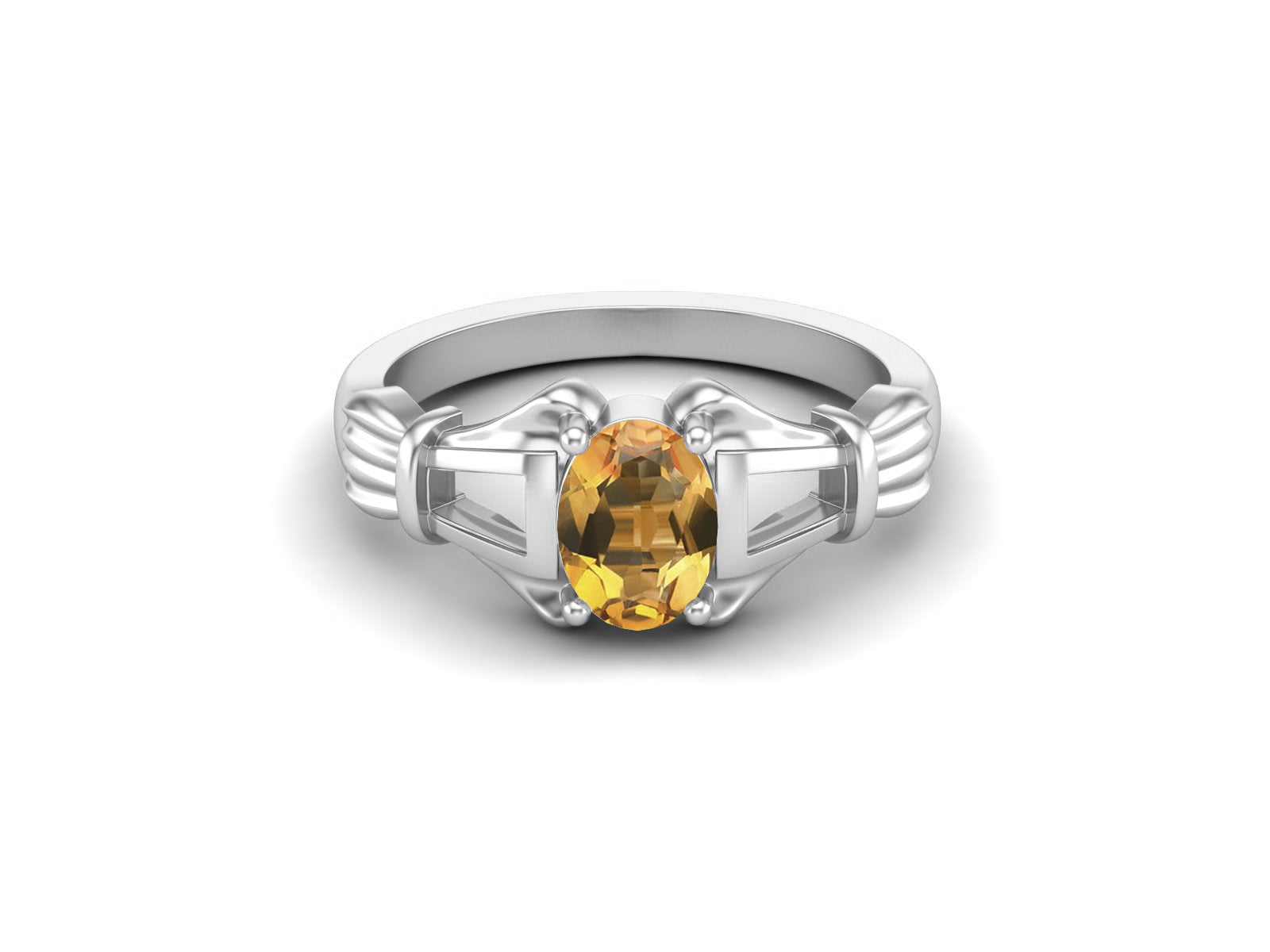 Citrine Art Deco Inspired Design Ring – Sterling Silver